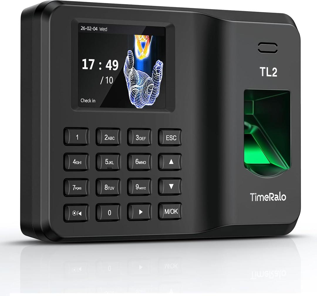 Biometric Time Clock for Employees, Fingerprint & PIN Standalone Punch Machine, Clock in Machine for Small Business with USB Data Transfer, No WiFi/Software/Monthly Fees