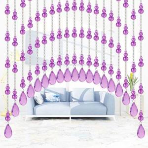 Arched Crystal Door String Hanging Glass Beaded Curtains Beads Valances for Doorways Windows Short Home Decor Closets Easy to Install Non-Acrylic Self Adhesive (25 Strings Purple)