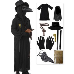 HAOSUN Plague Doctor Costume Set 8 in 1 Halloween Costumes Plague Doctor Mask Outfit for Men Adults (XXS Size)