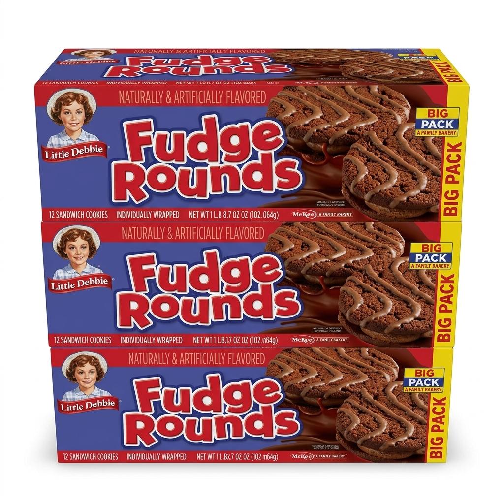 3 x Little Debbie Fudge Rounds Big Pack, 24.1 OZ Box (EXP 10/02/26)