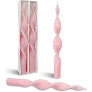 Smokeless Pink Spiral Taper Candle Handmade Unscented Taper Candlesticks 10 Inch Long Twisted Candles for Candlelight Dinner Decor Wedding Women Gifts 2 Pcs