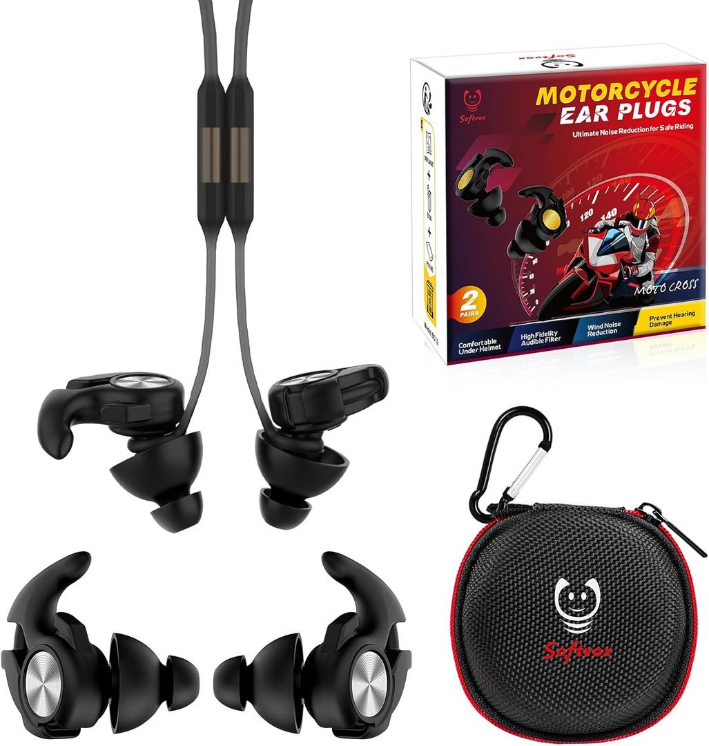 Motorcycle Ear Plugs with Magnetic String, Wind Noise Reduction Keep Comms Clear & Comfort Under Helmet, Reusable Earplugs for Motorbike, Touring, Racing, Riding - 2 Sizes Hearing Protection, 27dB (Black+sliver)