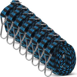 8 pcs Adjustable Bungees Cords, Bungee Cords with Hooks Heavy Duty, Flat Elastic Rubber Bungee Straps with 80 Inch for Camping, Securing Tarps, Moving Cargo, Camps, Tarps