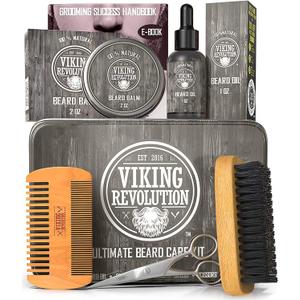 Viking Revolution - Ultimate Beard Kit - Beard Grooming Kit with Beard Brush, Beard Comb, Beard Balm, Beard Oil, Beard & Moustache Scissors - Gifts for Men