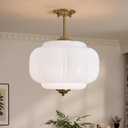White Milk Glass Ceiling Light Fixture, 15" Vintage Pumpkin Pendant Light With Antique Brass Fixture, Mid Century Semi Flush Mount Pendant Light For Kitchen Island, Hallway, Bedroom, Dining Room