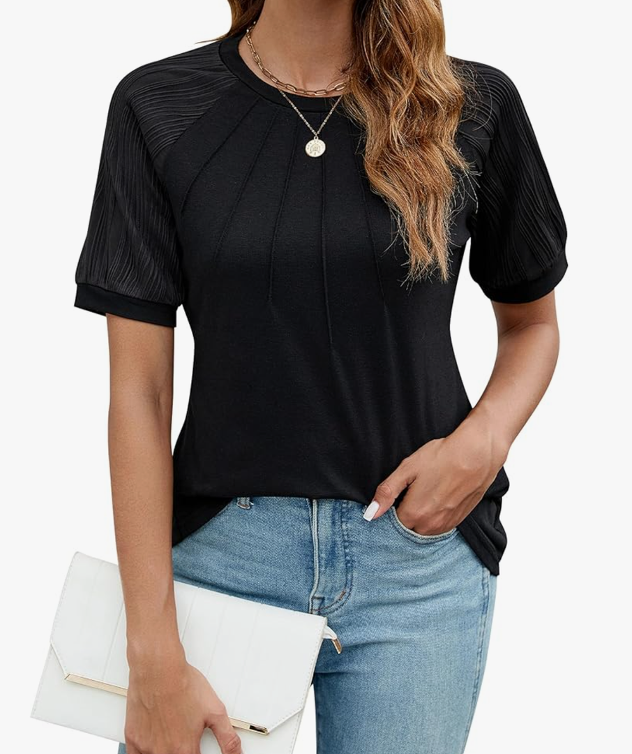 BMJL Women's Dressy Casual Blouses Business Work Tops Textured Short Sleeve V Neck T Shirts Summer Outfits 2024
Size L