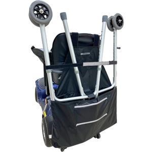 AlveyTech Universal Walker Holder for Mobility Scooters - Fits Most Scooters - Black Polyester Walker Holder with Attachment for Adult/Seniors (Deluxe)