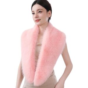 Dikoaina Women's Faux Fur Collar Scarf Wrap, Winter Warm Neck Warmer, Elegant Decorative for Coat Jacket Outwear (Pink, XL)