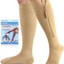 CASMON 15-20mmHg Zipper Compression Socks for Women and Men, Knee High Compression Stockings, Medical Closed Toe Support Socks for Varicose Veins, Post-Surgery, Swelling, Nurses, Pregnancy (Pair of 1), S, Beige