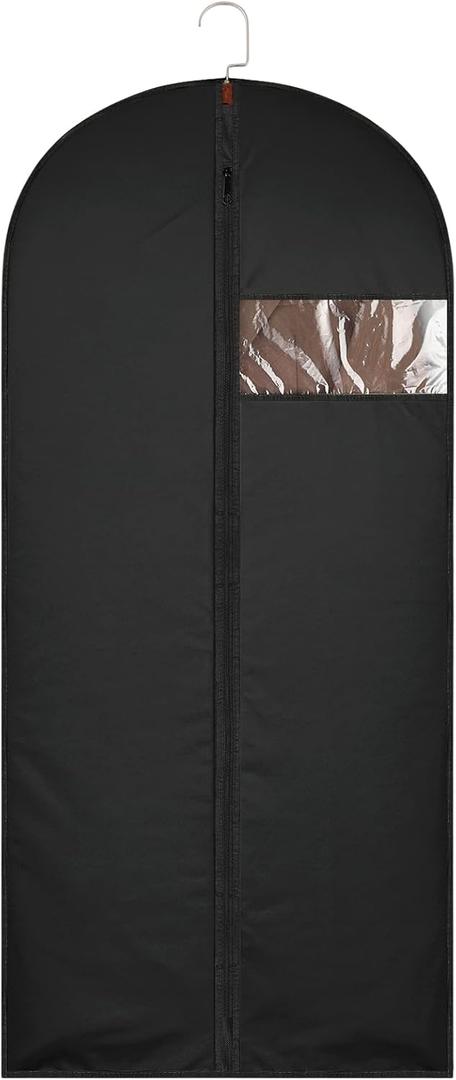 62-Inch Garment Bags Covers, Hanging Clothes Bag, Suit Cover Bags with Clear Window for Hanging Closet Clothes Storage and Travel (Black)