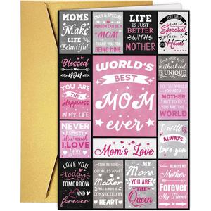 6 x Mothers Day Card for Her, Mother's Day Cards from Daughter Son Children, Gifts for Mom, World's Best Mom Ever Cards, Christmas Valentines Day Birthday Present for Moms