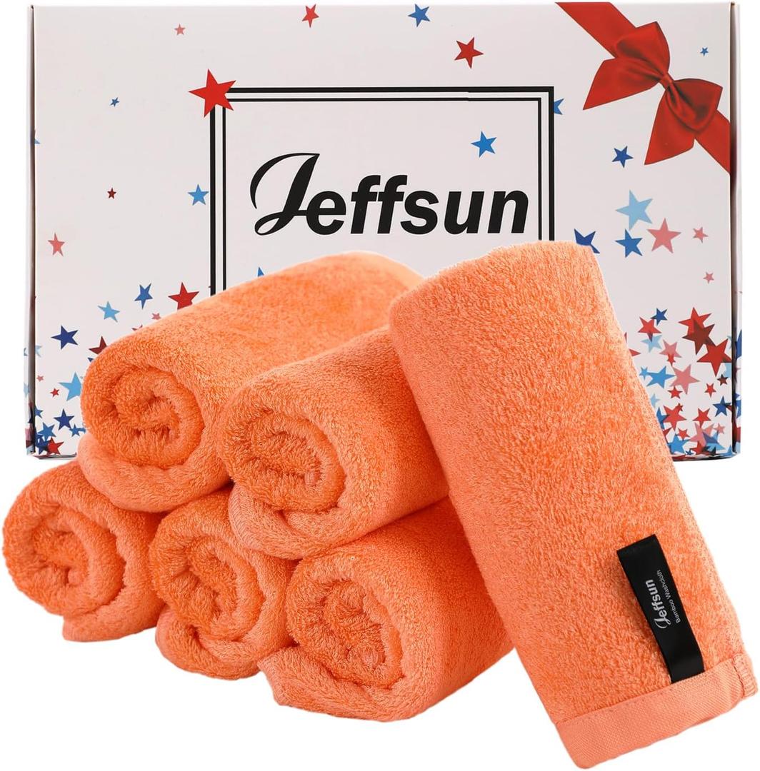 Face Towels 6 Pack, Extra Large 13x13 inch Orange Wash Cloths for Face and Body, Super Soft and Absorbent Bath Washcloths on Sensitive Skin, Easy to Clean Quick Dry Facial Cleaning Cloths with Loop, Orange 