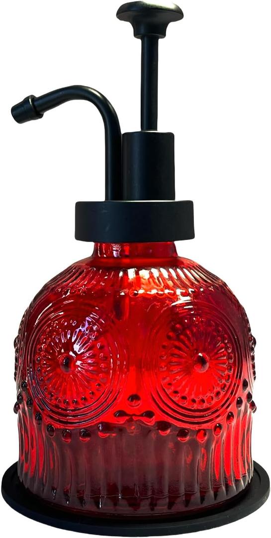 Vintage Soap Dispenser for Bathroom,Glass Kitchen Soap Dispenser with Pump,Farmhouse Antique,Cute Small Rustic Decor (Red)