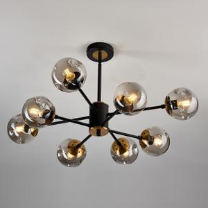 8-Light Sputnik Chandelier with Glass Globe Black and Gold Dinning Light Fixture Modern Mid Century Ceiling Light for Lliving Room Master Bedroom Kitchen