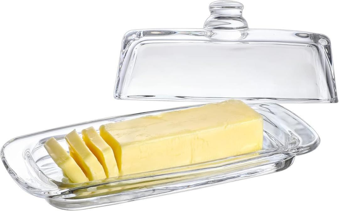 8'' Art Glass Butter Dish with Lid, Classic Covered 2-Piece Butter Container For Countertop, Multi-Purpose Preserving Serving Dessert Tray Bowl, Dishwasher Safe