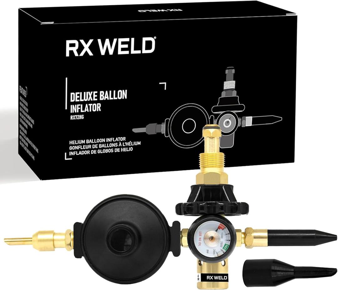 RX WELD Helium Tank Regulator Latex Balloon Filler Valve, CGA-580 Tank, Dual Latex And Foil Ballon Inflator (With Auto Foil Balloon Shut Off Valve)