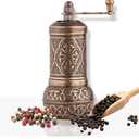 Handmade Decorative Black Pepper Grinder, Refillable Turkish Spice Mill Manual Pepper Mill with Handle, Spice Grinder Metal with Hand Crank 11 cm-4.3 inch, Color: Copper