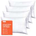 Ultra Soft Pillow Protectors with Zipper Standard Size - Set of 4 Breathable Pillow Covers - 100% Protection Against Stains, Dust & Dirt - Machine Washable (Dark White)
