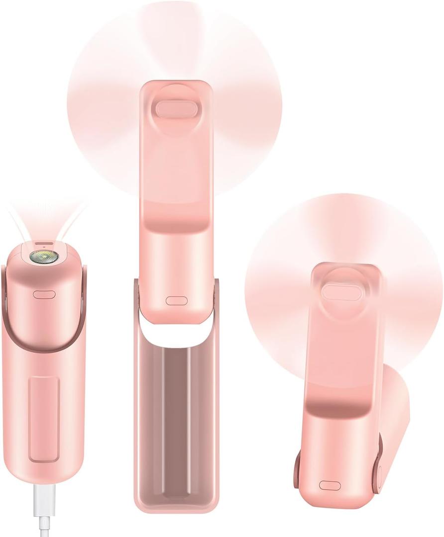 Portable Mini Handheld Fan,3 IN 1 Personal Travel Foldable Rechargeable Hand Pocket Fan,Flashlight,Table Fan,Birthday Gifts for Eyelash Girls Women Mom(Pink)