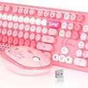 Wireless Keyboard and Mouse Combo, Typewriter Keyboard with Magnetic Wrist Rest, FullSize Cute Round Keycaps, Sleep Mode, 2.4G Keyboards for Mac/Windows/PC, Office or Home, Trueque CK23Pro