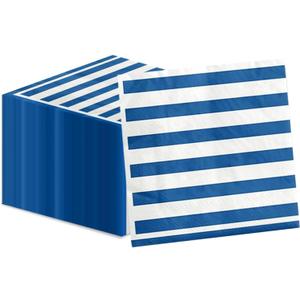 100 Pack Blue and White Stripes Napkins Stripe Cocktail Beverage Napkins WhiteBlue Striped Dessert Napkins for Bridal Baby Shower Wedding Holiday Birthday Blue and White Party Decor