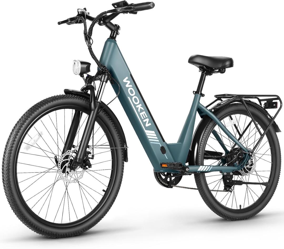 Wooken Electric Bike for Adults, 1000W Peak Ebike, 26" x 2.1" Tire Step Through Electric Bike, City Cruiser Ebike with 48V 10.4/15Ah Removable Battery, 7 Speed, SGS Certified to UL2849 (Dark Green)