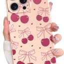 2 x Soft Silicone Case for iPhone 13 Pro Max Case Cute for Women Girls, Girly Aesthetic Cherry Pattern Phone Case, Thin Slim Smooth Silicone Shockproof Protective Cover, Pink