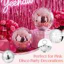 Disco Cowgirl Party Decorations, 2-pack 8-inch Hanging Disco Ball with Hot Pink Organza & Fishing Line, Hot Pink Party Decor for Birthday, Bachelorette, Baby Shower, Bridal Shower