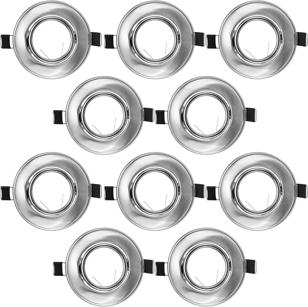 MR16 Spot Light Fixture Halogen LED Mounting Bracket Bulb Holder Kitchen Bathroom Under Cabinet Counter Housing Recessed Lighting GU5.3 Socket Wiring Dimmable (Polished Stainless Steel Silver) 10 Pack