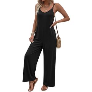 Ekouaer Women Jumpsuits Casual Boho Overalls Sleeveless Spaghetti Strap Long Pants Romper with Pockets (Blue)