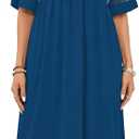 Womens Summer Dresses Casual Maxi Dresses Mesh 3/4 Sleeve Crewneck Smocked Elastic Waist Boho Beach Dress