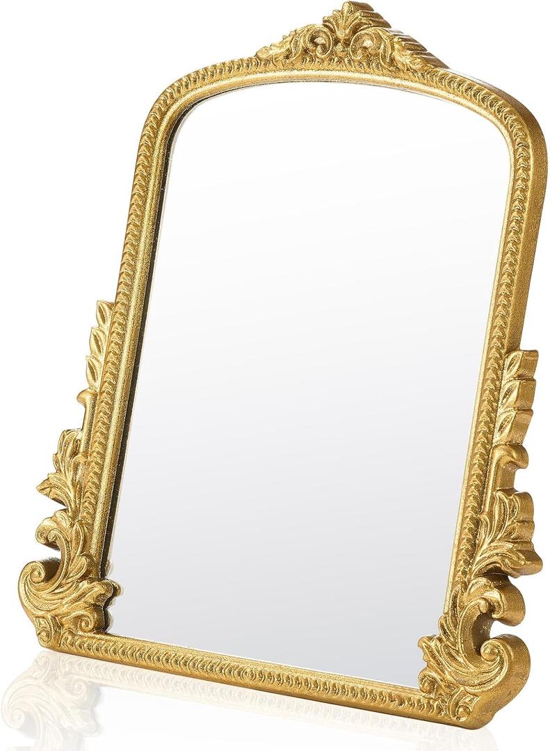 Vintage Vanity Makeup Desk Makeup Mirror Antique Gold Tabletop Mirror 11.8" x 9.6" Arch Table Mirror with Stand Vintage Room Decor for Living Room, Bedroom Dresser, Desktop Vintage Vanity Makeup Desk Makeup Mirror Antique Gold Tabletop Mirror 11.8" x 9.6" Arch Table Mirror with Stand Vintage Room Decor for Living Room, Bedroom Dresser, Desktop