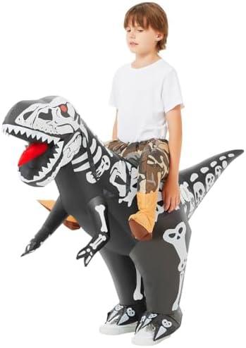 COMIN Inflatable Skeleton Dinosaur Costume for Kids Ride-on Dinosaur Costumes Blow Up Dino Costume for Halloween Dress Party (55'')