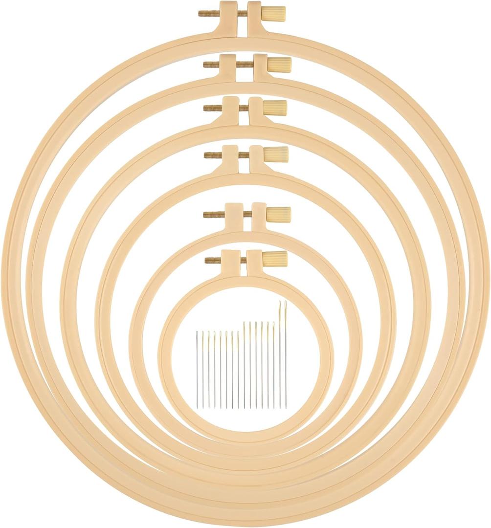 6 Pcs Embroidery Hoop 6 Size, Round Plastic Cross Stitch Hoop with 16 Needles (3.6In to 10.7 in), Small Embroidery Hoop, Cross Stitch Hoops and Frames, Suitable for Embroidery, Craft Sewing