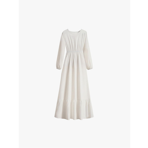 Generic Women's 2024 Spring Dresses Casual Long Sleeve Maxi Dress Crewneck Pleated Tiered Dress Smocked Solid A-Line Dress, Size -XL