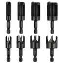 Rocaris 8 Pack Wood Plug Cutter Drill Bit Set, Straight and Tapered Taper Cutting Tool 1/ 4", 5/ 8", 3/ 8", 1/ 2", 1/ 4 Inch Hex Shank, Black