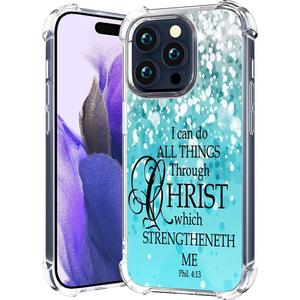 Compatible with iPhone 15 Pro Max Case Clear Cute for Women - Rugged Phone Cases Funda Protector Cover Skin (Blue Christian Bible Religions)