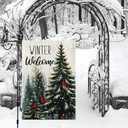 Winter Garden Flag Christmas Garden Flags 12x18 Inch Double Sided Burlap Welcome Yard Flag with Cardinals Snow and Pine Trees for Outdoor Seasonal Holiday Decorations