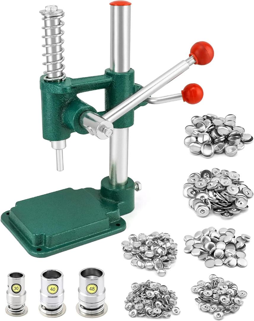 QWORK Button Maker Kit with 3 Sizes Die Sets and 300 Buttons, 11/16", 1", 1-3/16" (18, 25, 30mm) Diameter Hand Fabric DIY Button Making Punch Cloth Button Cover Making Machine Tool