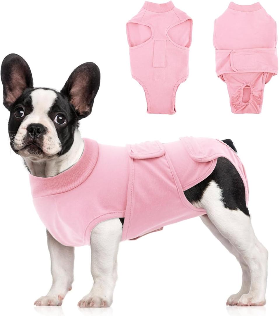OYX Dog Surgery Recovery Suit, Adjustable Back Dog Onesie for Surgery Female Male, Recovery E-Collar & Cone Alternative Surgical Spay, Breathable Bodysuit Shirt Protect Dog's Prevent Licking, Pink M ((Back:13.4-16.1 in))