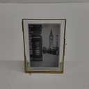 Isaac Jacobs 5x7, Antique Gold, Vintage Style Brass and Glass, Floating Photo Frame, Metal, (Vertical), with Locket Closure and Angled Base, for Pictures, Art, Mementos, Keepsakes (5x7, Antique Gold)