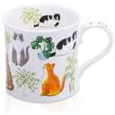 Cute Cats & Plants Coffee Mug - 12 oz Fine New Bone China Coffee Tea Cup with Kitten Design, Cat Mom Gifts for Women, Holiday Gift for Cat Lovers & Friends, Designed in England by Harvest Green Studio