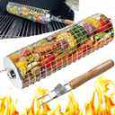 Rolling Grilling Baskets for Outdoor Grill, Thickened SUS304 Stainless Steel, REMOVABLE HANDLE, Round Cylinder BBQ Grill Basket for Veggies Fish Meat, Barbeque Griller Accessories Gifts for Men Dad