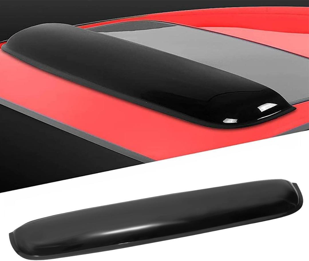 43inch Universal Shatterproof Sun Rain Guard Rainroof Top Wind Deflector,Tape On Dark Smoke Tint Auto Moonroof Window Visor Fit Sunroof Which Is Not Wider Than 41.8",Rainy Windy Sunny Protection RN110