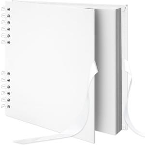 1010 inch Scrapbook Photo Album DIY Picture Book 40 Pages, Thick Kraft Paper Scrap Book Album with Silk Ribbon Wedding Guest Book Memory Book for Baby, Family, Travel (White)