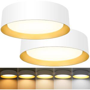 BrightHome Flush Mount Ceiling Light White, 13in 2600LM 25W, LED Ceiling Light Fixture 5CCT 2700K 3000K 4000K 5000K 6000K, Dimmable Ceiling Lamp for Bedroom Hallway, 2 Packs, White and Gold