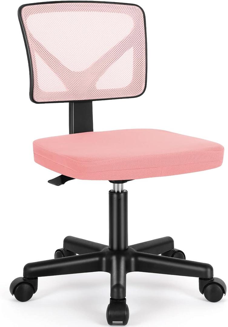 Sweetcrispy Small Desk Chair, Ergonomic Low-Back Mesh Rolling Work Swivel Chairs with Wheels, Armless Comfortable Seat Lumbar Support for Home, Bedroom, Study, Student, Adults,Classic Pink