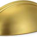 HOMOTEK 15 Pack Drawer Bin Cup Pulls Dresser Pulls for Cabinets - 3 Inch Hole Centers Furniture Handles,Kitchen Cabinet Hardware, Brushed Gold