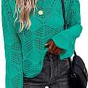 Allimy Womens Fall 2024 Long Sleeve Hollow Out Crochet Crewneck Pointelle Knitted Top Blouses Pullovers Outerwear Green XL