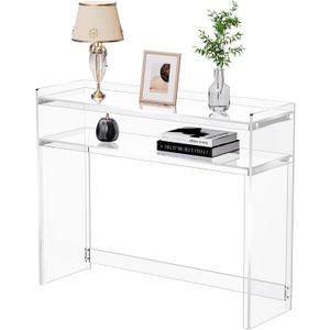 Acrylic Console Table, Entryway Table with Storage Shelves (1, 39.4 * 31.5 * 11.7) (Clear)